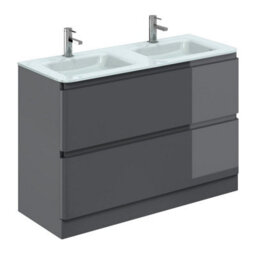 Plum&clay Marvel Gloss Dark Grey Floor Standing Bathroom Vanity Unit With White Glass Basin (W)1200mm - thumbnail 2