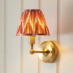 Luminosa Lighting Luminosa Burley Rechargeable Brushed Aged Brass Plate Wall Light With Apricot Orange Fabric Zigzag Shade 16Cm Integrated Led - thumbnail 4