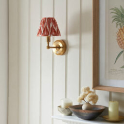 Luminosa Lighting Luminosa Burley Rechargeable Brushed Aged Brass Plate Wall Light With Apricot Orange Fabric Zigzag Shade 16Cm Integrated Led - thumbnail 3