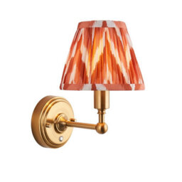 Luminosa Lighting Luminosa Burley Rechargeable Brushed Aged Brass Plate Wall Light With Apricot Orange Fabric Zigzag Shade 16Cm Integrated Led