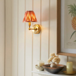 Luminosa Lighting Luminosa Burley Rechargeable Brushed Aged Brass Plate Wall Light With Apricot Orange Fabric Zigzag Shade 16Cm Integrated Led - thumbnail 2