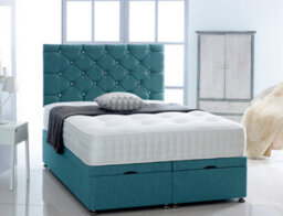 Comfy Deluxe 2Ft6 Small Single Teal Chenille   Foot Lift Ottoman Bed With Headboard & Mattress