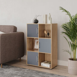 Urbn-Living 6-Cube Shelving Unit With Doors And Metal Handles - thumbnail 2