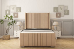 "Sloomy Hargrave Pebble Plush Bed Frame With 50""  Upholstered Wingback Headboard 6' Super King" - thumbnail 1