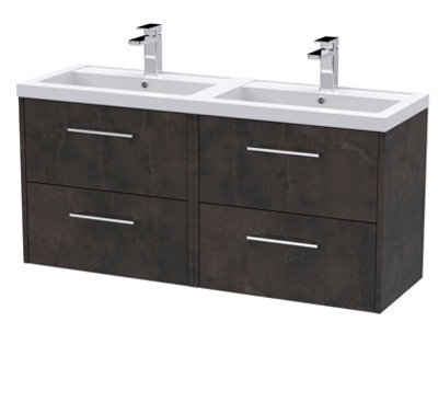 Hudson Reed Juno Wall Hung 4 Drawer Vanity Unit With Double Polymarble 1 Tap Hole Basin, Metallic Slate, 1205 X 390 mm - image 1