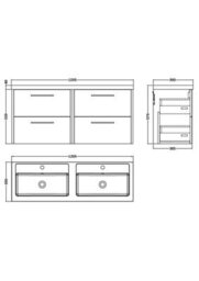 Hudson Reed Juno Wall Hung 4 Drawer Vanity Unit With Double Polymarble 1 Tap Hole Basin, Metallic Slate, 1205 X 390 mm - thumbnail 7