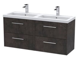 Hudson Reed Juno Wall Hung 4 Drawer Vanity Unit With Double Polymarble 1 Tap Hole Basin, Metallic Slate, 1205 X 390 mm - thumbnail 1