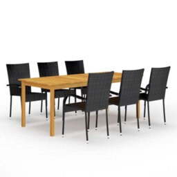 Walplus 7 Piece Garden Outdoor Dining Set Suitable For Backyard, Patio Black