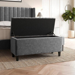 120Cm Lined Upholstered Ottoman Storage Box - Steel Grey Plush Velvet Blanket Storage Box With Wooden Legs - thumbnail 2