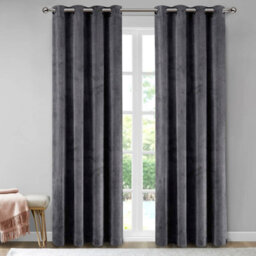 Aspire Homeware Grey Velvet Curtain Room Darkening Blackout Eyelet Curtain Pair (W) 228Cm X (D)228Cm With Tie Back Pair