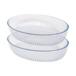Argon Tableware Oval Glass Oven Dishes - 26 X 17Cm - 2X Optical Baking Casserole Lasagne Roasting Roaster Cooking Tray Bowl - thumbnail 1