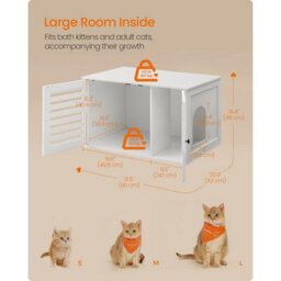 Songmics Enclosed Litter Box Furniture, Hidden Cat House With Divider And Shutter Doors, Multi-Use End Table, Cloud White - thumbnail 2