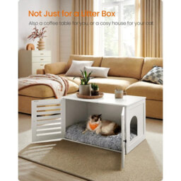 Songmics Enclosed Litter Box Furniture, Hidden Cat House With Divider And Shutter Doors, Multi-Use End Table, Cloud White - thumbnail 3