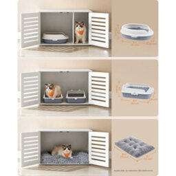 Songmics Enclosed Litter Box Furniture, Hidden Cat House With Divider And Shutter Doors, Multi-Use End Table, Cloud White - thumbnail 6