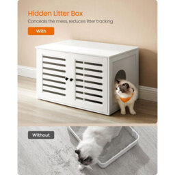 Songmics Enclosed Litter Box Furniture, Hidden Cat House With Divider And Shutter Doors, Multi-Use End Table, Cloud White - thumbnail 5