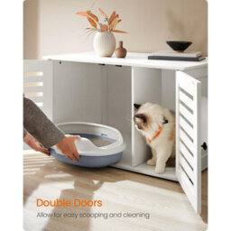 Songmics Enclosed Litter Box Furniture, Hidden Cat House With Divider And Shutter Doors, Multi-Use End Table, Cloud White - thumbnail 7
