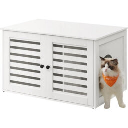 Songmics Enclosed Litter Box Furniture, Hidden Cat House With Divider And Shutter Doors, Multi-Use End Table, Cloud White - thumbnail 9