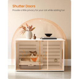 Songmics Enclosed Litter Box Furniture, Hidden Cat House With Divider And Shutter Doors, Multi-Use End Table, Cloud White - thumbnail 4