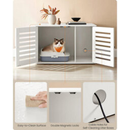 Songmics Enclosed Litter Box Furniture, Hidden Cat House With Divider And Shutter Doors, Multi-Use End Table, Cloud White - thumbnail 8