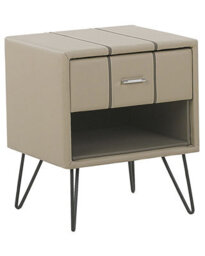 Wyld And Coco Beige Faux Leather Bedside Table With Hairpin Legs 56Cm - Contemporary Rectangular Nightstand - thumbnail 3