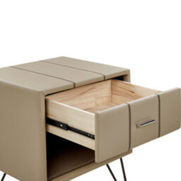 Wyld And Coco Beige Faux Leather Bedside Table With Hairpin Legs 56Cm - Contemporary Rectangular Nightstand - thumbnail 6