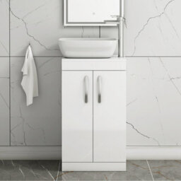 Royal Bathrooms 500mm Floor Standing Vanity Unit 2 Door Gloss White & Countertop Basin - Elva - thumbnail 1