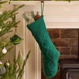 Dibor Traditional Green Chunky Knit Xmas Gift Decoration Christmas Stocking For Kids - thumbnail 1