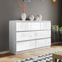 SquareBoxx Olivia Gloss White 7 Drawer Freestanding Double Chest - (H)81Cm X (W)106Cm X (D)40Cm - thumbnail 1