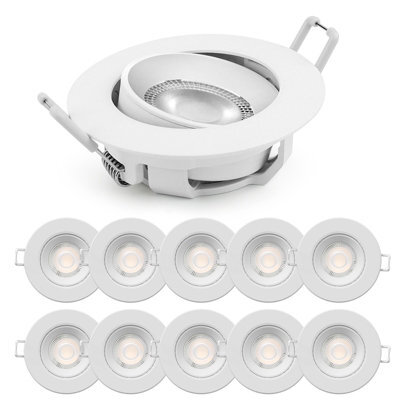 Paul Russells Led Downlight White Non-Dimmable Tilt Recessed Ceiling Spotlight 4.8W 400 Lumens Ip44 Warm White 3000K Pack Of 10 - image 1