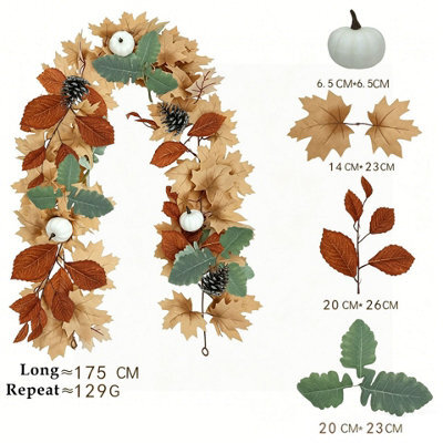 Amorly Fall Maple Leaf Garland, White Hanging Vine Garland With Pumpkins Berries, Thanksgiving Decor For Fireplace, Party Christmas - image 1