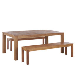 Beliani Garden Dining Set With Benches 6 Seater Monsano Eucalyptus Wood Brown - thumbnail 1