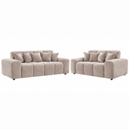 Furnishings For Less UK Jenson Beige Plush Velvet 3 + 2 Seater Sofa Set With Deep Seats - thumbnail 1