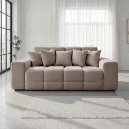 Furnishings For Less UK Jenson Beige Plush Velvet 3 + 2 Seater Sofa Set With Deep Seats - thumbnail 2