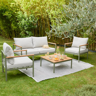 GoodHome Akoa Deep Lichen Green Metal 4 Seater Coffee Set