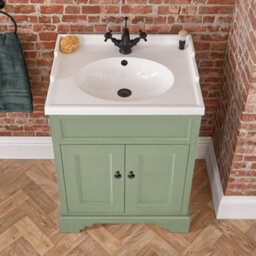 Homestylestore Pastel Green 630mm Bathroom Vanity Unit And Round Black Handles - thumbnail 3