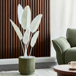 Wyld And Coco 123Cm Artificial Banana Tree White With Adjustable Leaves, Matt Finish, Cement Base - thumbnail 2