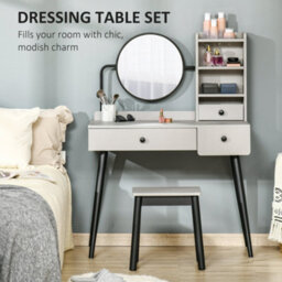 Wyld Haus Ravato Grey Dressing Table And Stool Set - Fixed Mirror, 3 Drawers And Open Shelving, L90 X D45 X H125.5Cm - thumbnail 5