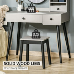 Wyld Haus Ravato Grey Dressing Table And Stool Set - Fixed Mirror, 3 Drawers And Open Shelving, L90 X D45 X H125.5Cm - thumbnail 6