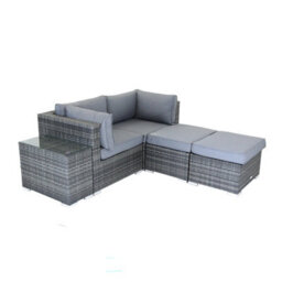 Charles Bentley 2/3 Seater Multi-Use Rattan Lounge Set Love Seat Footstool Grey - thumbnail 6