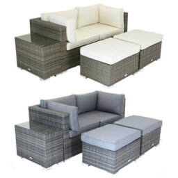 Charles Bentley 2/3 Seater Multi-Use Rattan Lounge Set Love Seat Footstool Grey - thumbnail 8