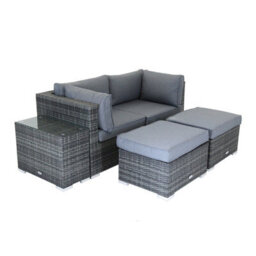 Charles Bentley 2/3 Seater Multi-Use Rattan Lounge Set Love Seat Footstool Grey - thumbnail 4