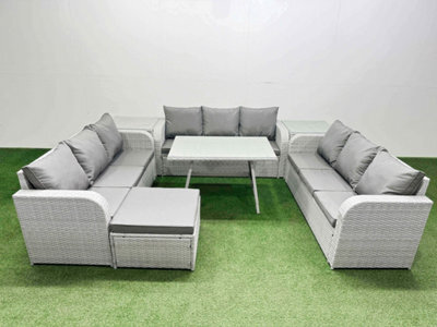Fimous 10 Seat Outdoor Pe Rattan Garden Furniture With Cushions 3 Seater Sofa 2 Side Tables Big Stool Light Grey - image 1