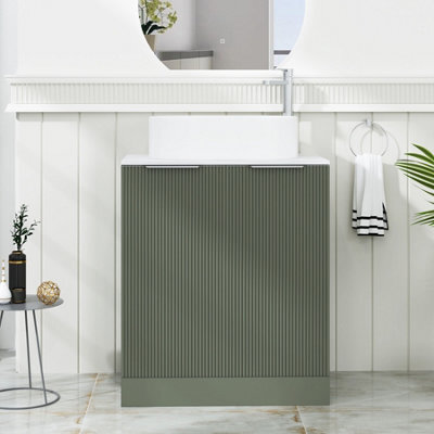 Royal Bathrooms Evora 700mm Sage Green Fluted Floor Standing Countertop Vanity Unit 2 Door With Peak Basin - image 1