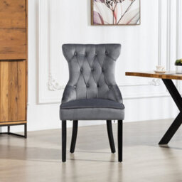 Genola Velvet Fabric Dining Chairs - Set Of 2 - Grey - thumbnail 1