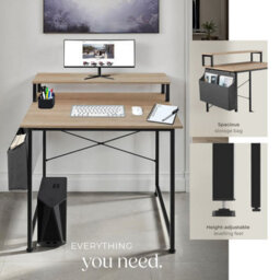 Tectake Desk - With Shelving And Fabric Storage Bag 80 Cm - Industrial Wood Light, Oak Sonoma - thumbnail 4