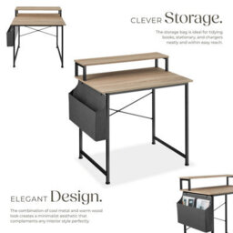 Tectake Desk - With Shelving And Fabric Storage Bag 80 Cm - Industrial Wood Light, Oak Sonoma - thumbnail 3