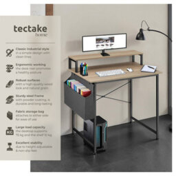 Tectake Desk - With Shelving And Fabric Storage Bag 80 Cm - Industrial Wood Light, Oak Sonoma - thumbnail 2