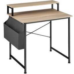 Tectake Desk - With Shelving And Fabric Storage Bag 80 Cm - Industrial Wood Light, Oak Sonoma
