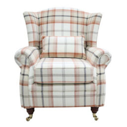 Wing Chair Original Fireside High Back Armchair P And S Balmoral Autumn Check Real Fabric - thumbnail 2