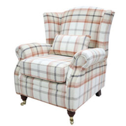Wing Chair Original Fireside High Back Armchair P And S Balmoral Autumn Check Real Fabric - thumbnail 3